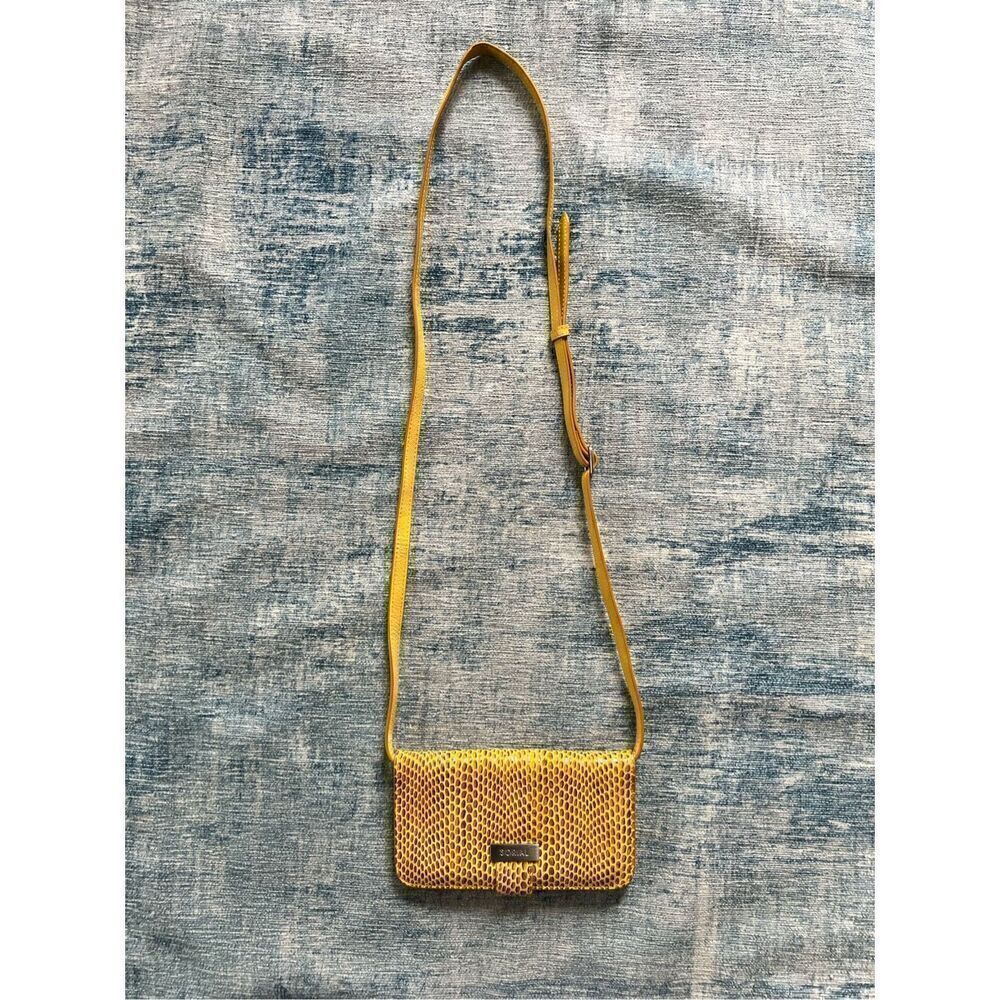 Sorial Mustard Yellow Snake Print Embossed Wallet Phone Holder Crossbody Bag